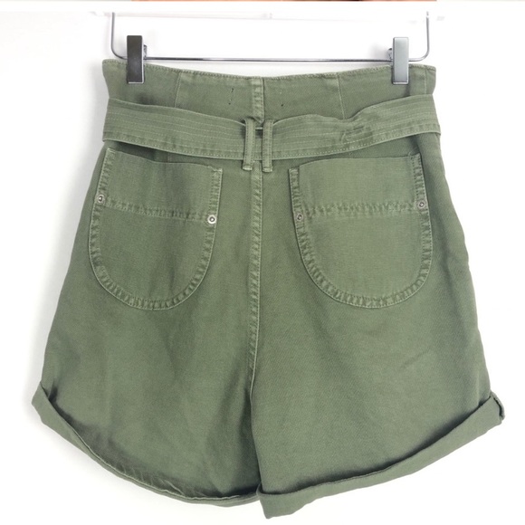 Zara high rise green belted denim short size 2 - Picture 2 of 2